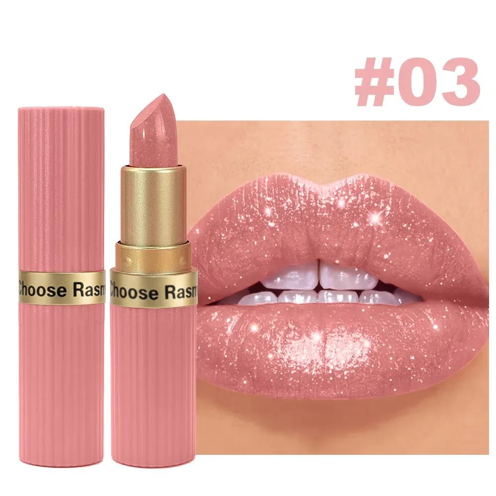 Pearlescent Pink Glitter Velvet Lipstick Metallic Waterproof Long Lasting Matte Shimmer Diamond Lipstick Women Makeup Cosmetic - Iron Velvet
