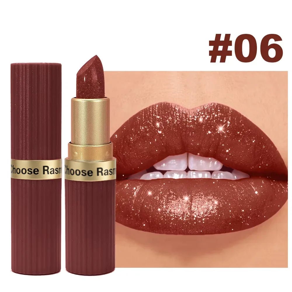 Pearlescent Pink Glitter Velvet Lipstick Metallic Waterproof Long Lasting Matte Shimmer Diamond Lipstick Women Makeup Cosmetic - Iron Velvet