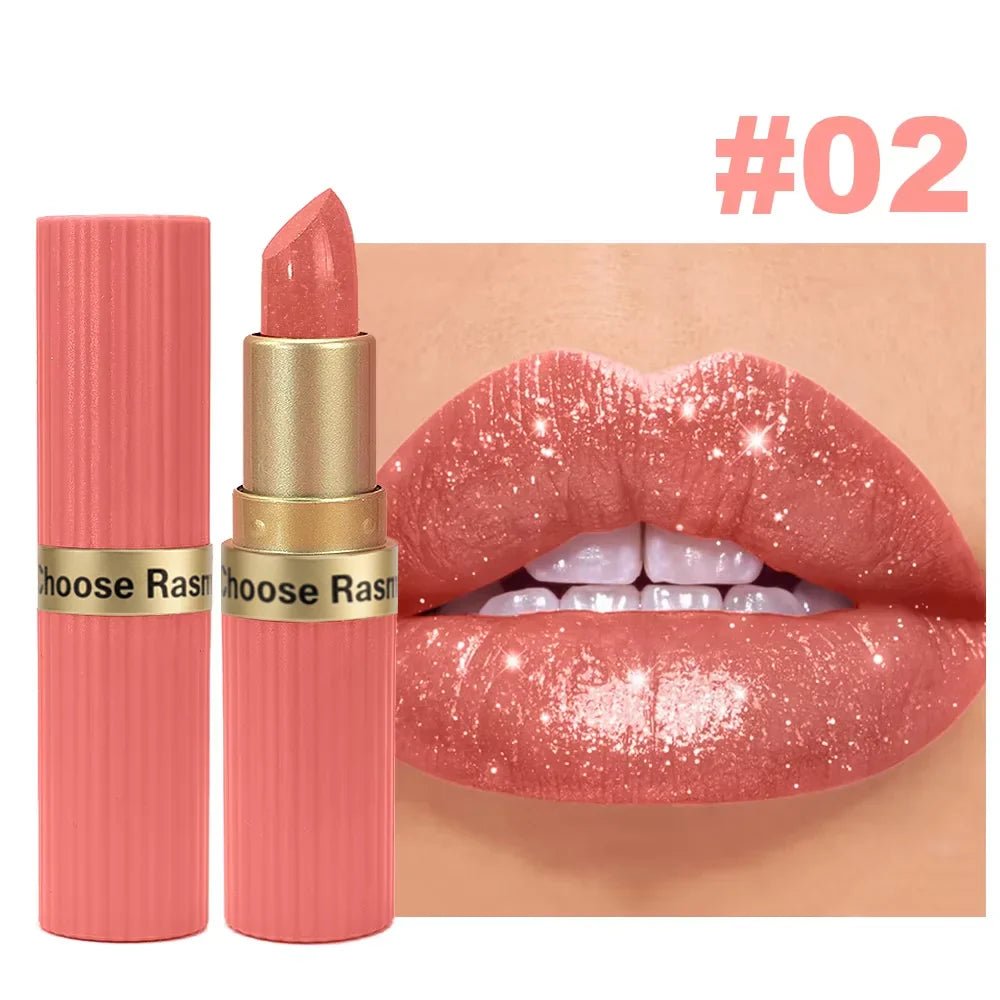 Pearlescent Pink Glitter Velvet Lipstick Metallic Waterproof Long Lasting Matte Shimmer Diamond Lipstick Women Makeup Cosmetic - Iron Velvet