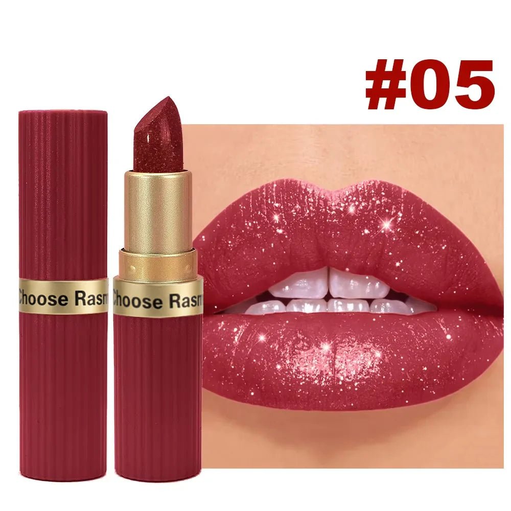 Pearlescent Pink Glitter Velvet Lipstick Metallic Waterproof Long Lasting Matte Shimmer Diamond Lipstick Women Makeup Cosmetic - Iron Velvet