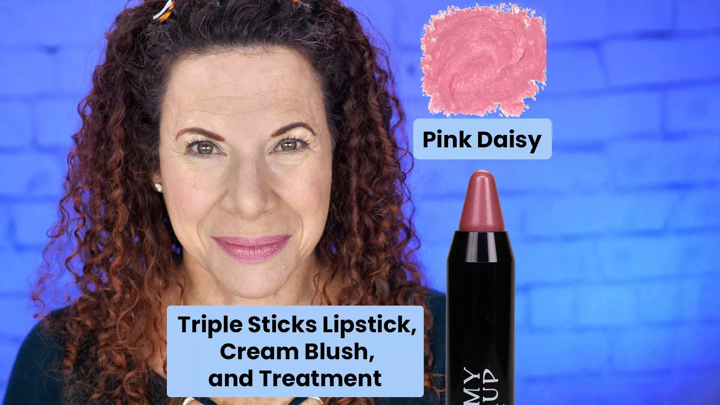 Triple Sticks Lipstick, Cream Blush, and Treatment in Pink Daisy - Iron Velvet