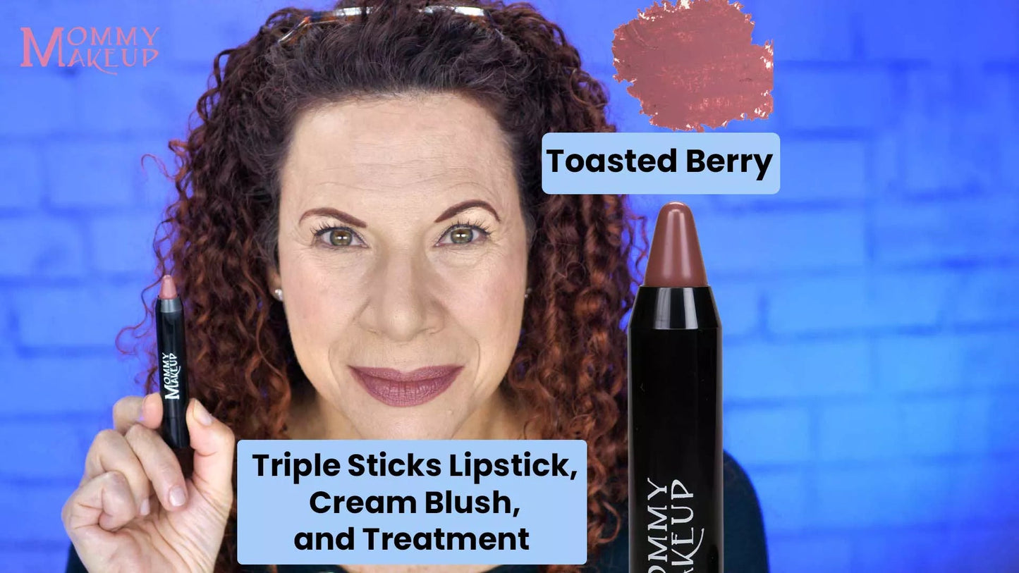 Triple Sticks Lipstick, Cream Blush, and Treatment in Toasted Berry - Iron Velvet